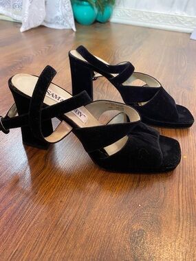🌷 Sam & Libby 🌷 Black Velvet Esther Block Heel Sandals 8M